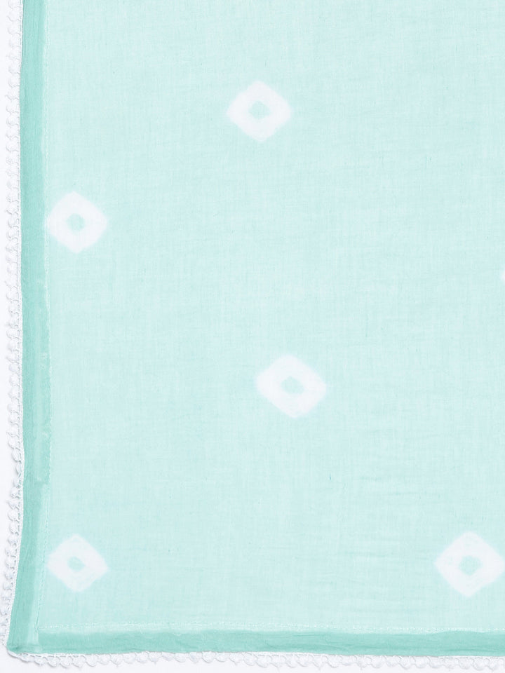Neerus Green cotton solid kurta set with trouser and dupatta - detail view 4