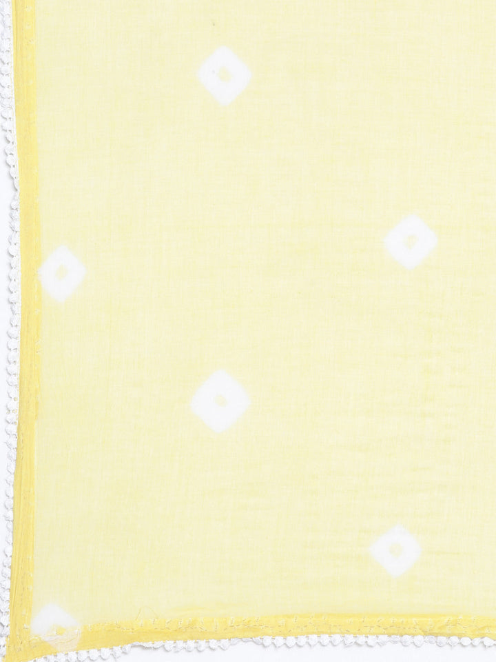 Neerus Yellow solid straight kurta set with trouser and dupatta - detail view 3