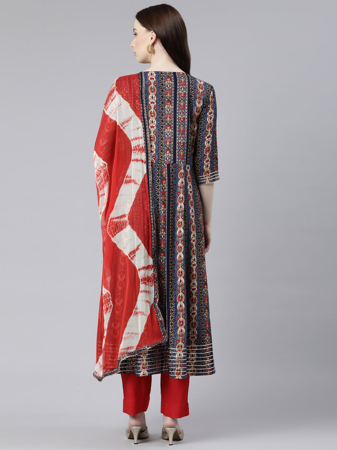 Neerus Blue cotton printed kurta set - side view