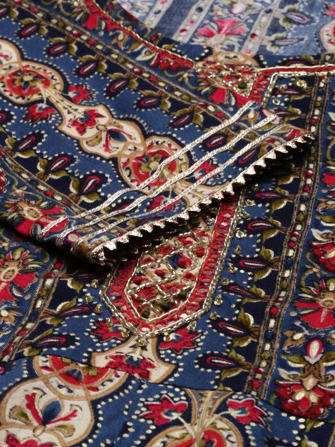 Neerus Blue cotton printed kurta set - detail view 2