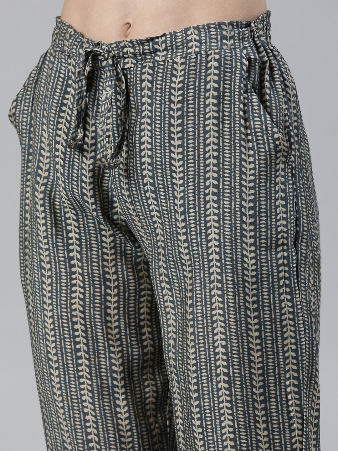 Neerus Grey printed kurta set with trouser and dupatta - detail view 3