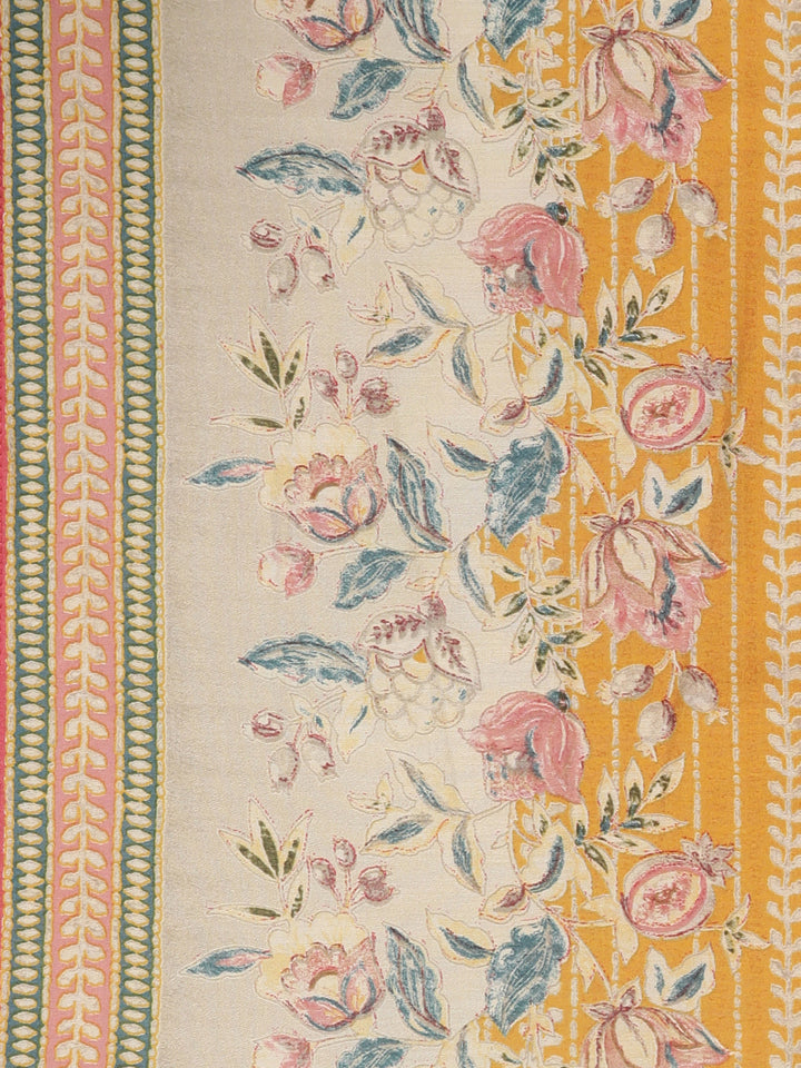Neerus Yellow printed kurta set with trouser and dupatta - detail view 4
