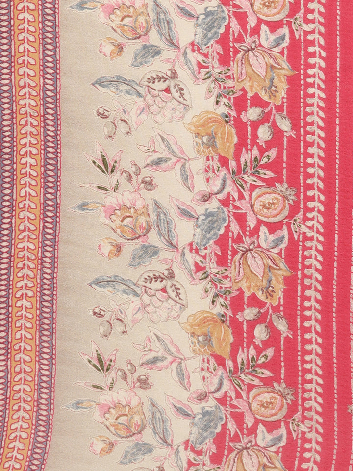 Neerus Red printed kurta set with trouser and dupatta - detail view 4