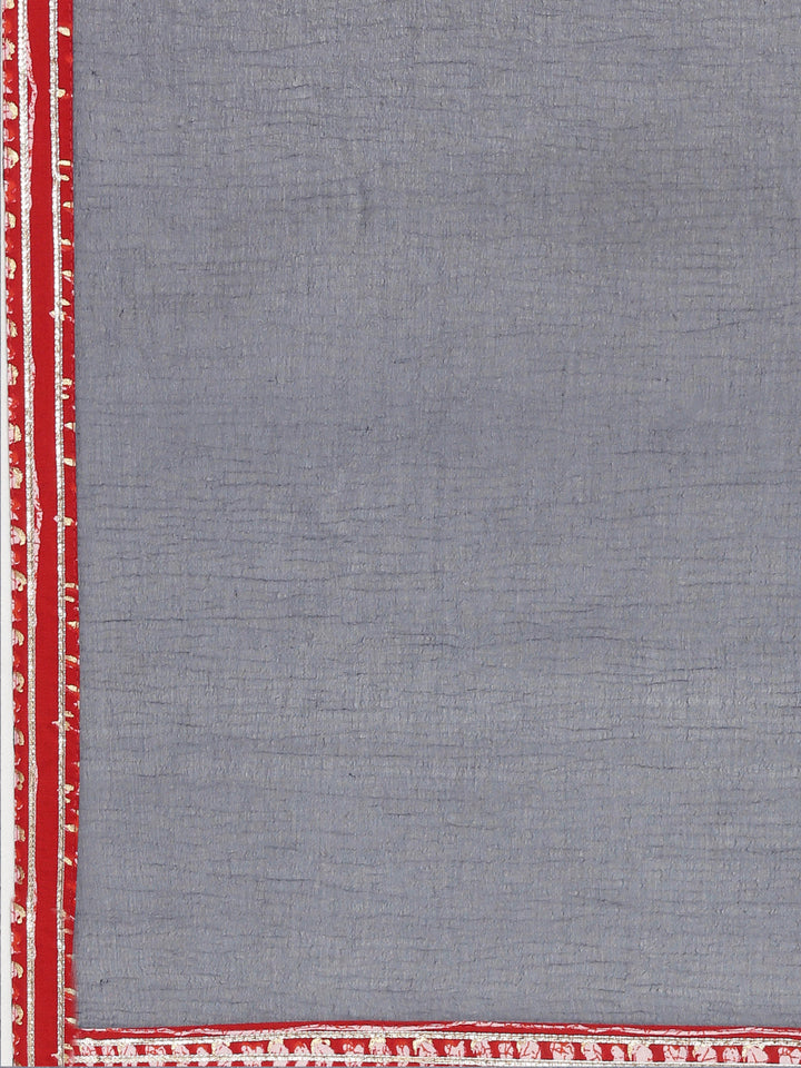 Neerus Red printed straight kurta set with palazzo and dupatta - detail view 4