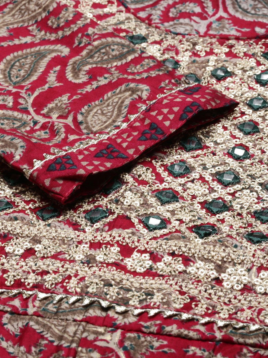 Neerus Pink printed kurta set with trouser and dupatta - detail view 2
