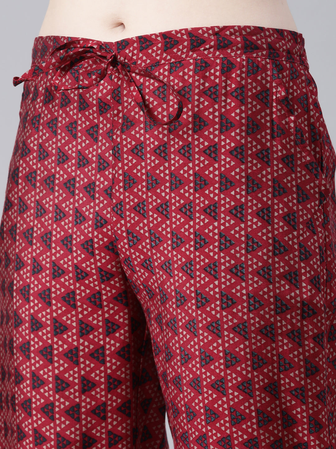 Neerus Pink printed kurta set with trouser and dupatta - detail view 3