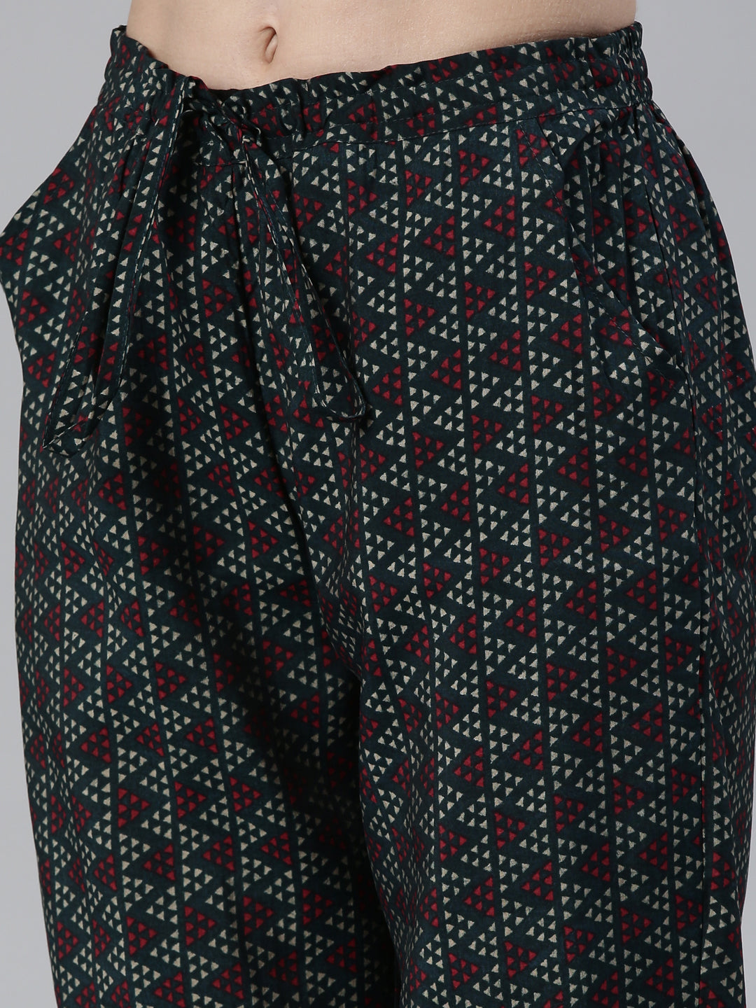 Neerus Green viscose rayon printed anarkali kurta set - detail view 3