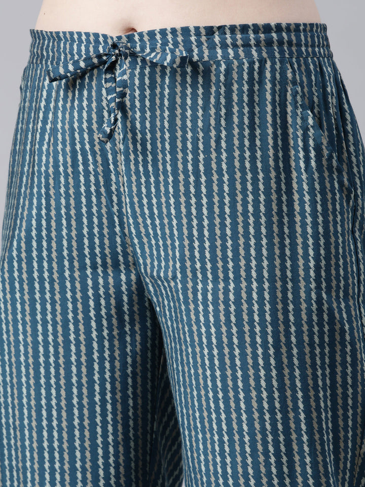 Neerus Blue Viscose Rayon Printed Anarkali Kurta Set - detail view 3