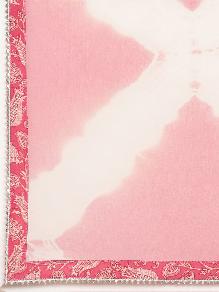 Neerus Pink printed straight kurta set with dupatta - detail view 4