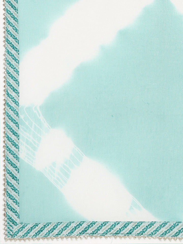 Neerus Green printed straight kurta set with dupatta - detail view 3