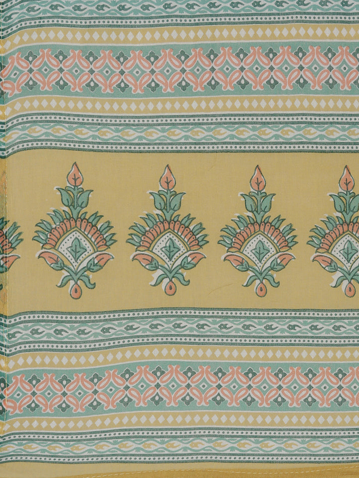 Neerus Orange cotton printed kurta set with palazzo and dupatta - detail view 4