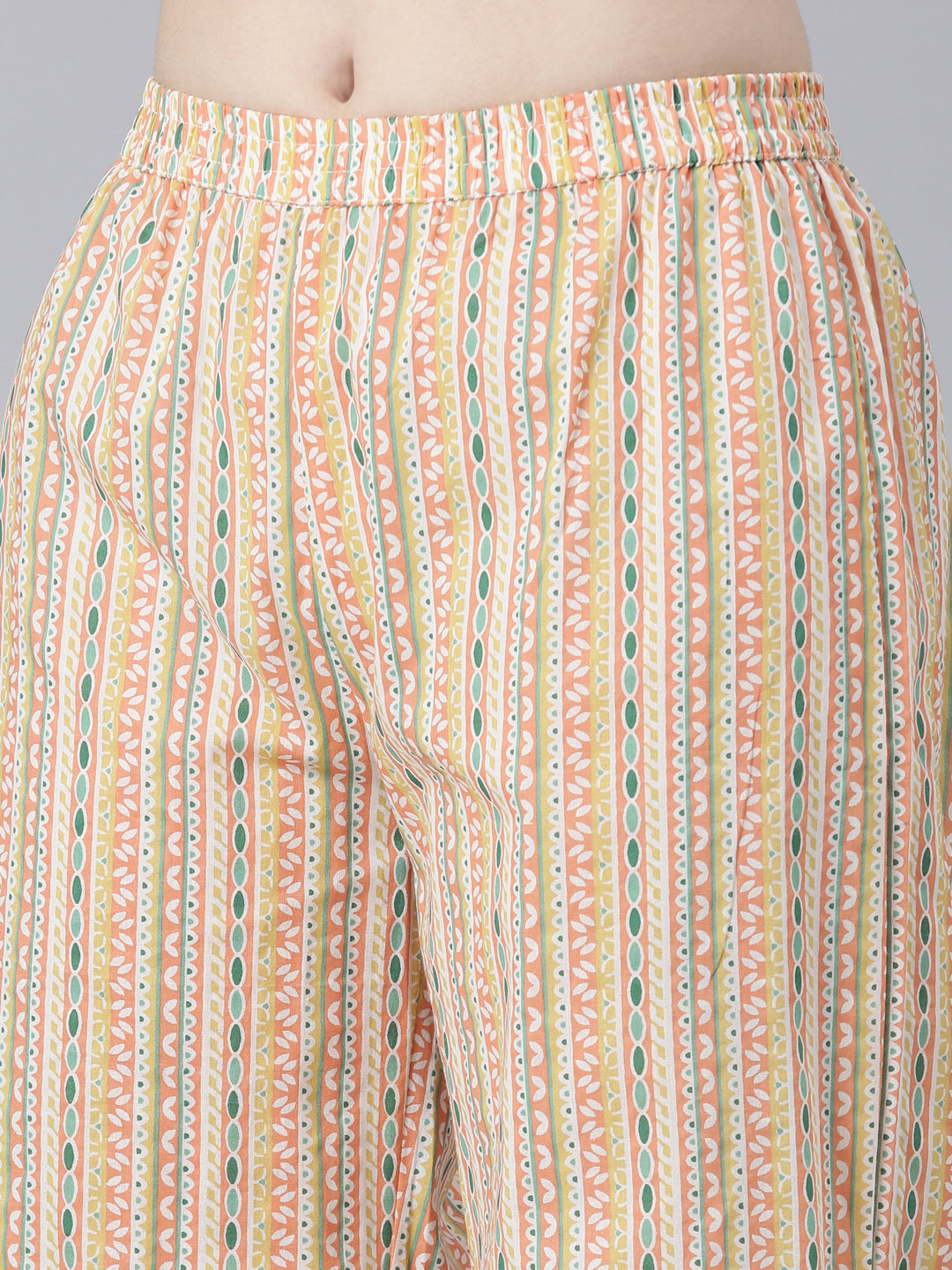 Neerus Orange cotton printed kurta set with palazzo and dupatta - detail view 3