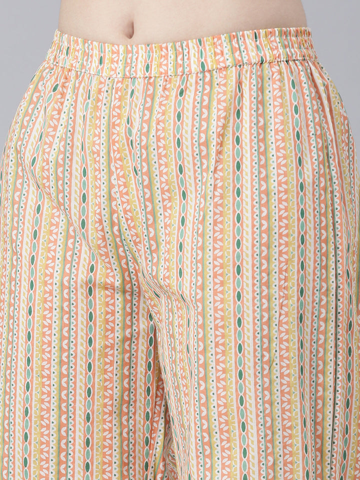 Neerus Orange cotton printed kurta set with palazzo and dupatta - detail view 3