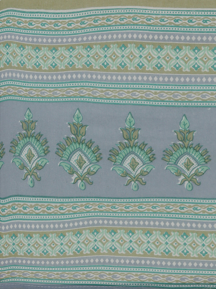 Neerus Green cotton printed kurta set with palazzo and dupatta - detail view 4