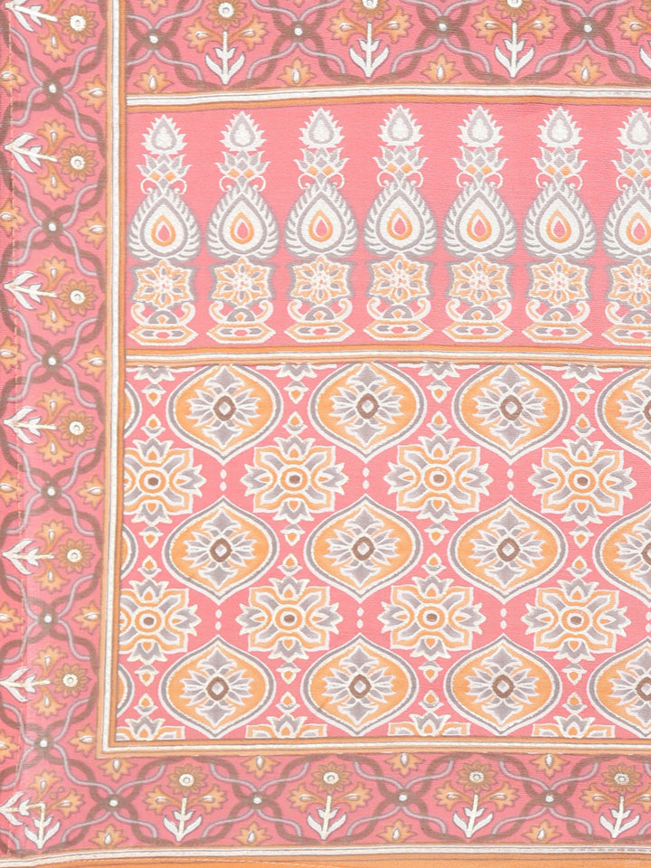 Neerus Pink Regular Straight Floral Kurta And Trousers With Dupatta