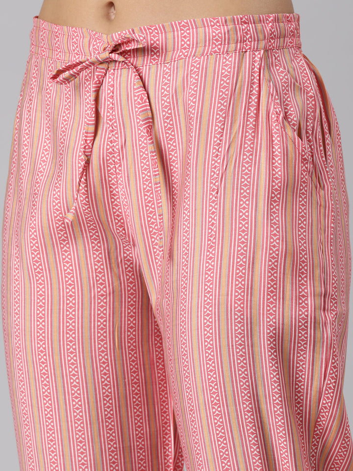 Neerus Pink Regular Straight Floral Kurta And Trousers With Dupatta