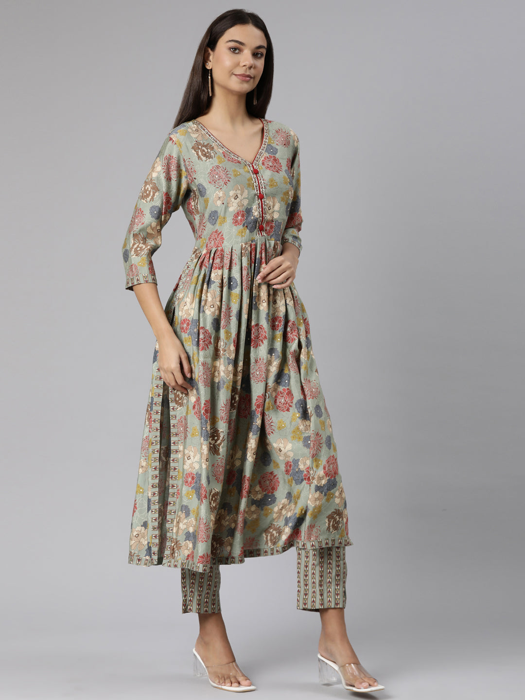 Neerus Blue shantoon printed suit set - back view