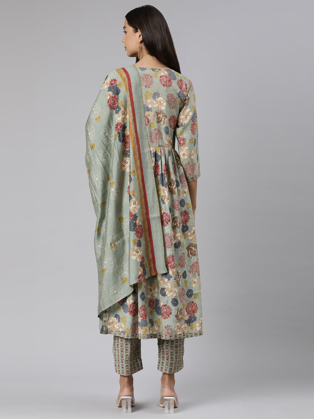 Neerus Blue shantoon printed suit set - side view