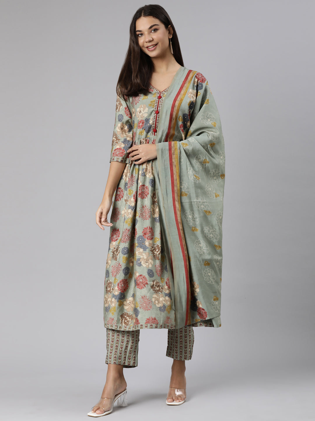 Neerus Blue shantoon printed suit set - detail view 1