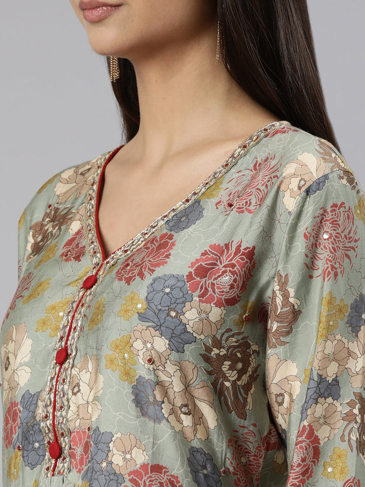 Neerus Blue shantoon printed suit set - detail view 2