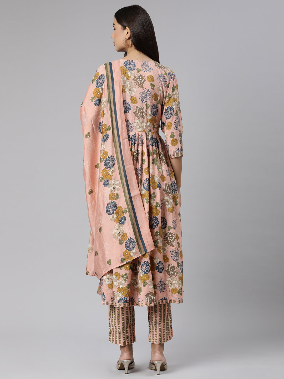 Neerus Orange Shantoon Printed Suit Set - side view