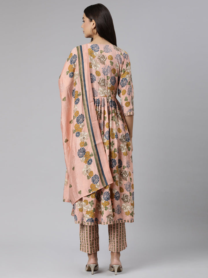 Neerus Orange Shantoon Printed Suit Set - side view