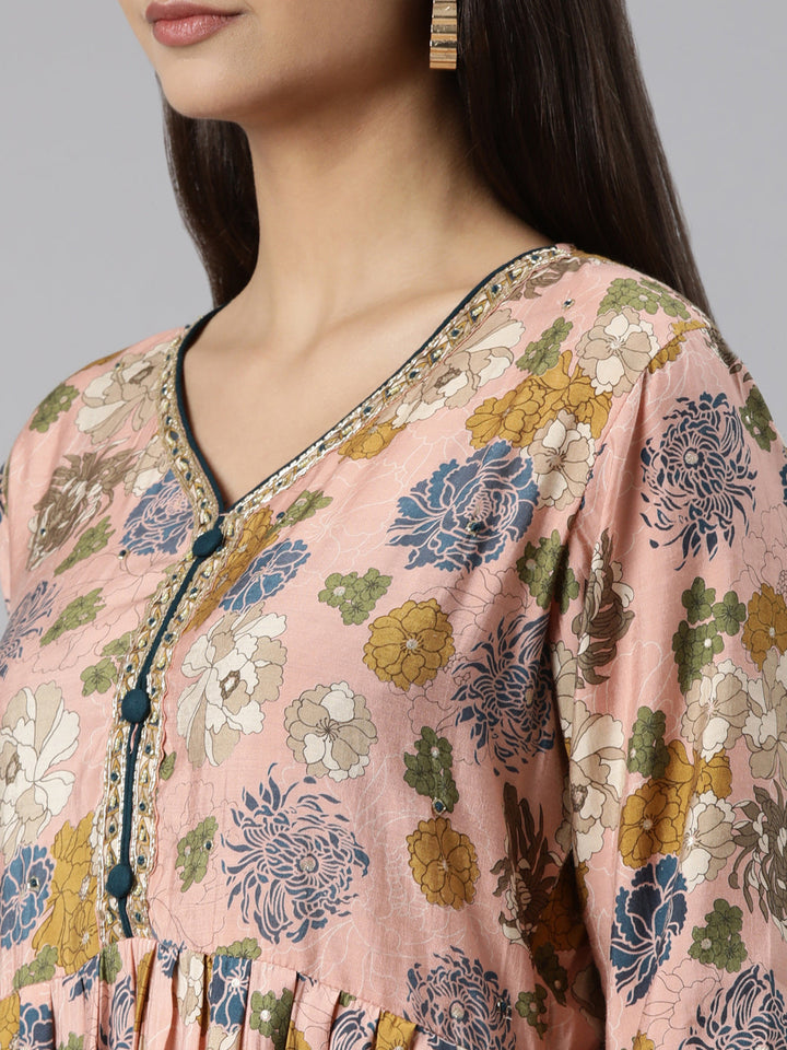 Neerus Orange Shantoon Printed Suit Set - detail view 1