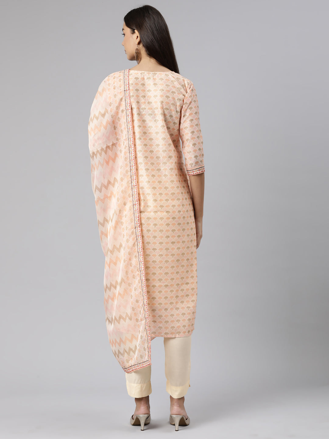 Neerus Orange organza printed suit set - side view