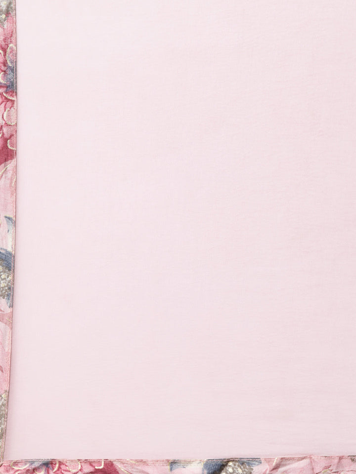 Neerus Pink floral printed straight suit set - detail view 3