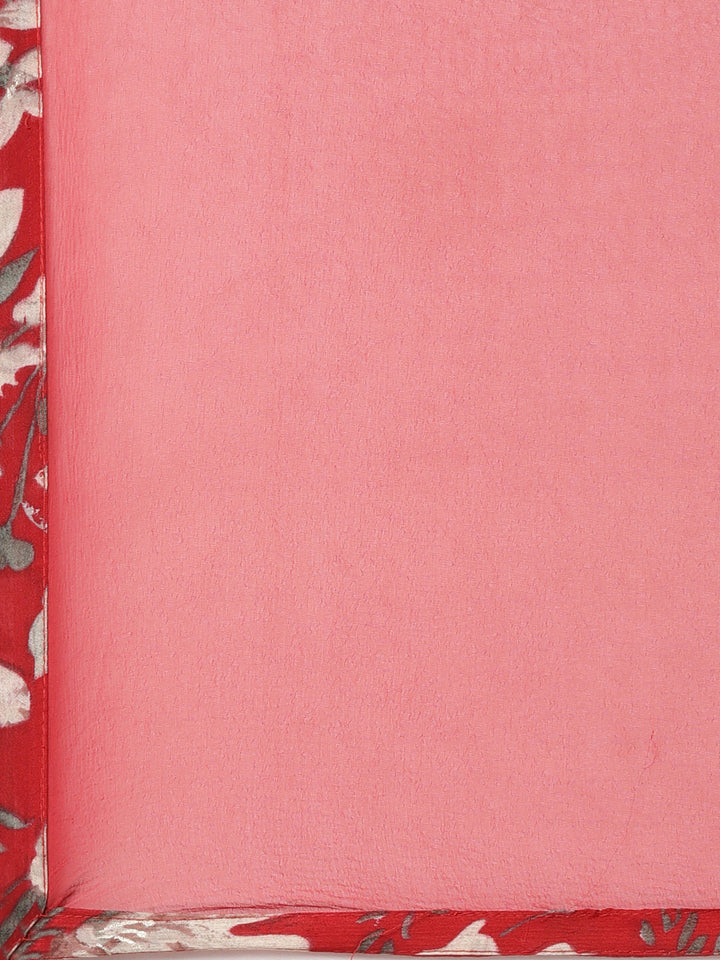 Neerus Red printed floral straight suit set - detail view 4