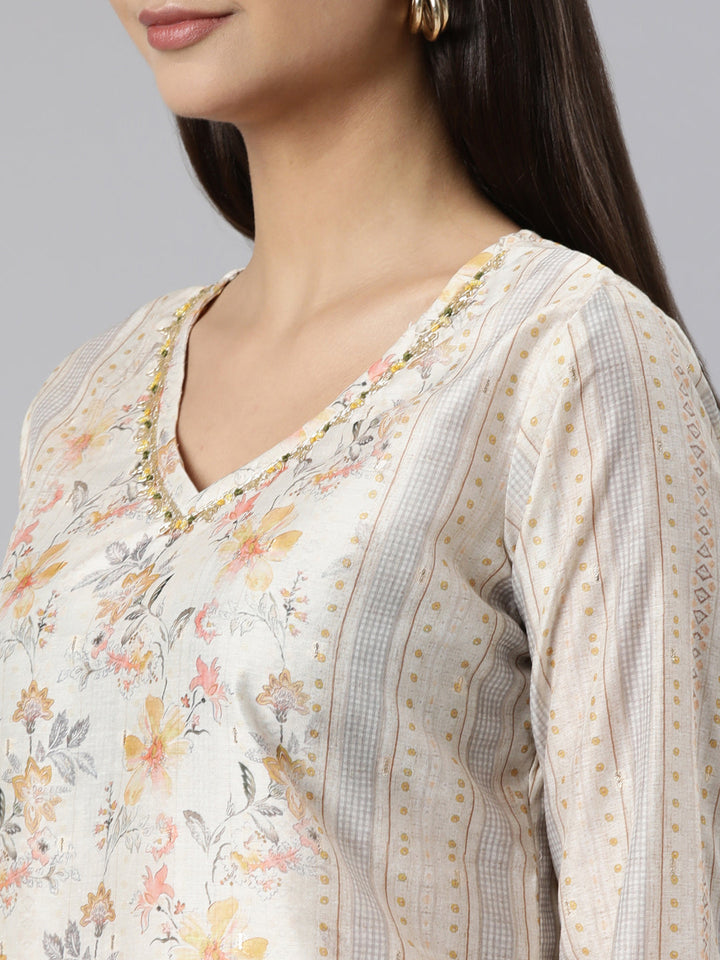 Neerus Yellow printed floral suit set - detail view 1