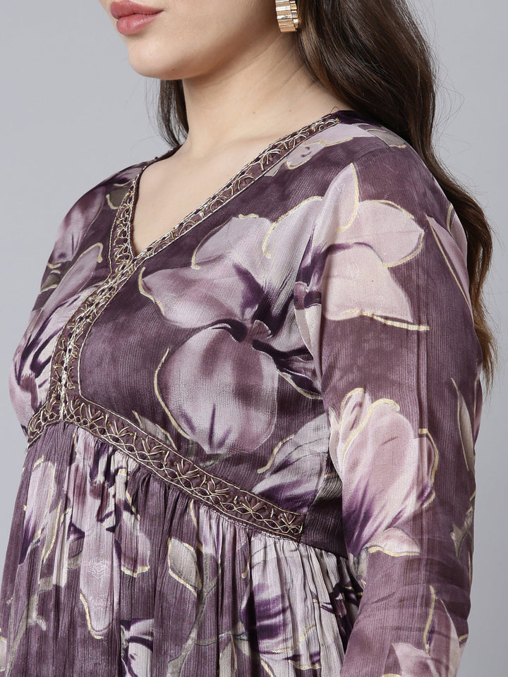 Neerus Purple printed floral suit set - detail view 1