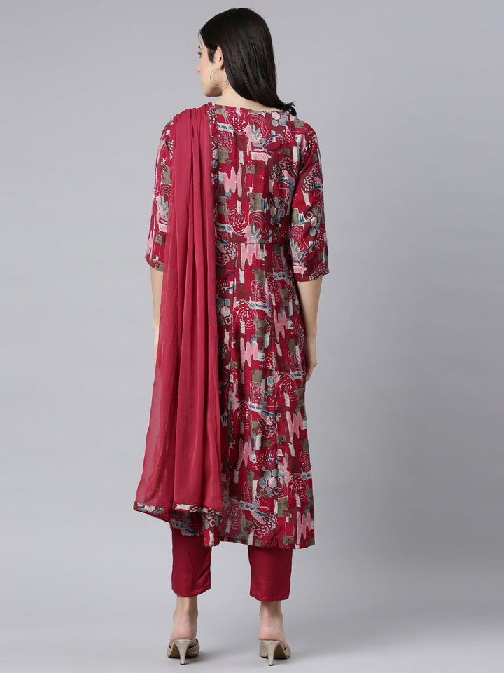 Neerus Pink floral printed angrakha suit set - side view