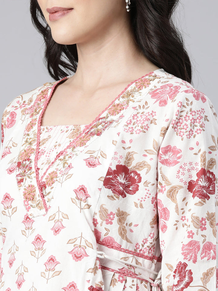 Neerus Pink cotton printed suit set - detail view 1