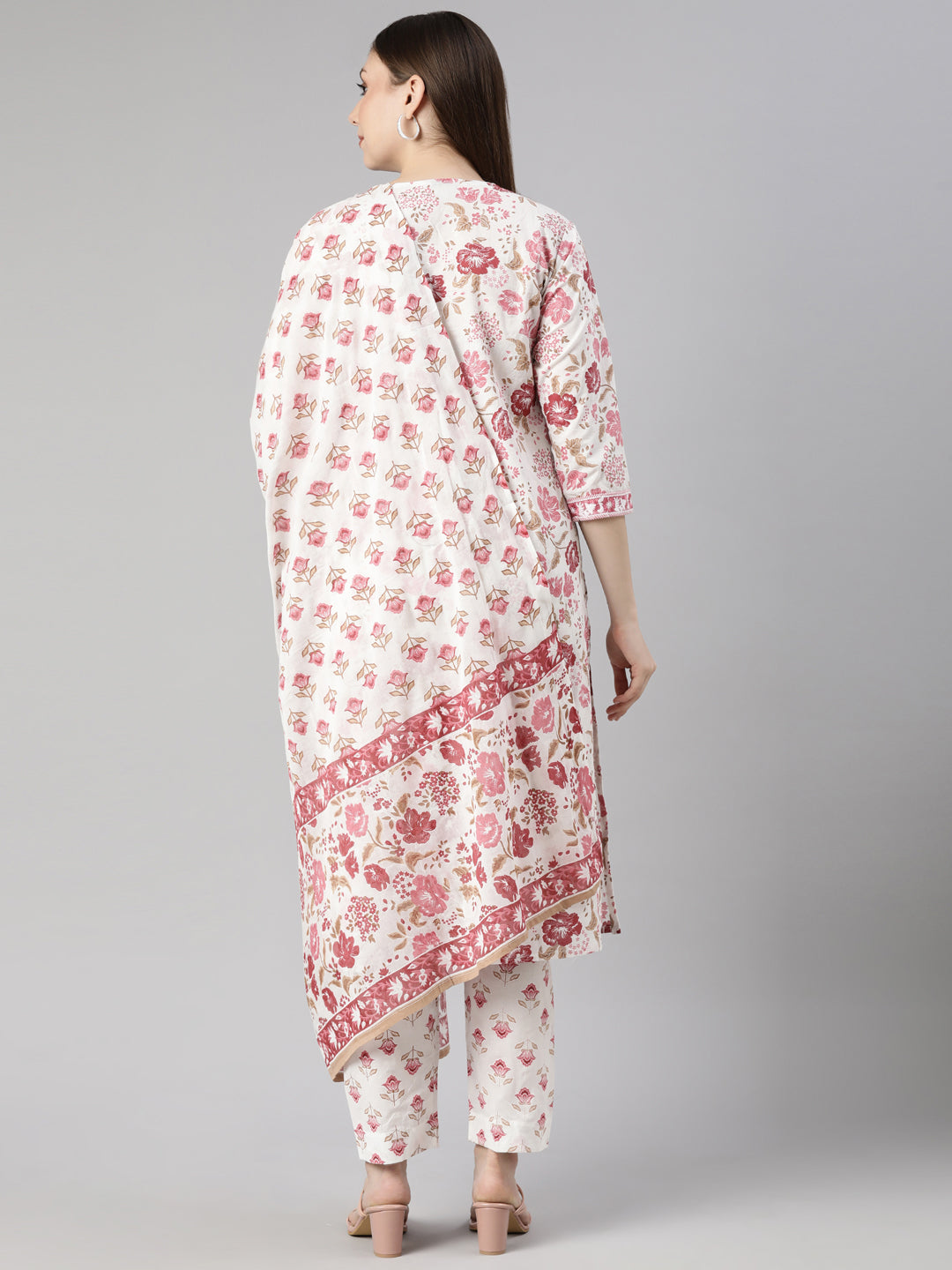 Neerus Pink printed floral straight suit set - side view