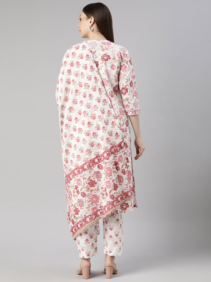 Neerus Pink printed floral straight suit set - side view