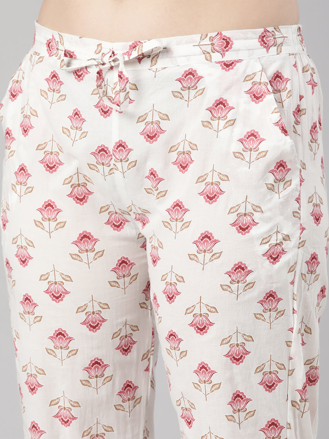 Neerus Pink printed floral straight suit set - detail view 2
