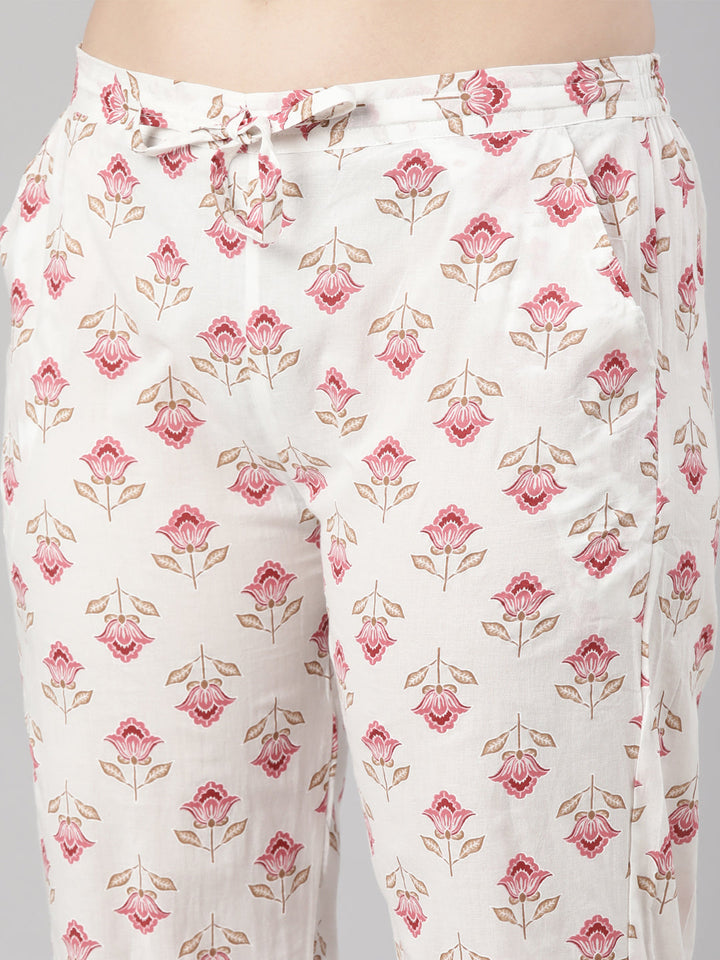 Neerus Pink printed floral straight suit set - detail view 2