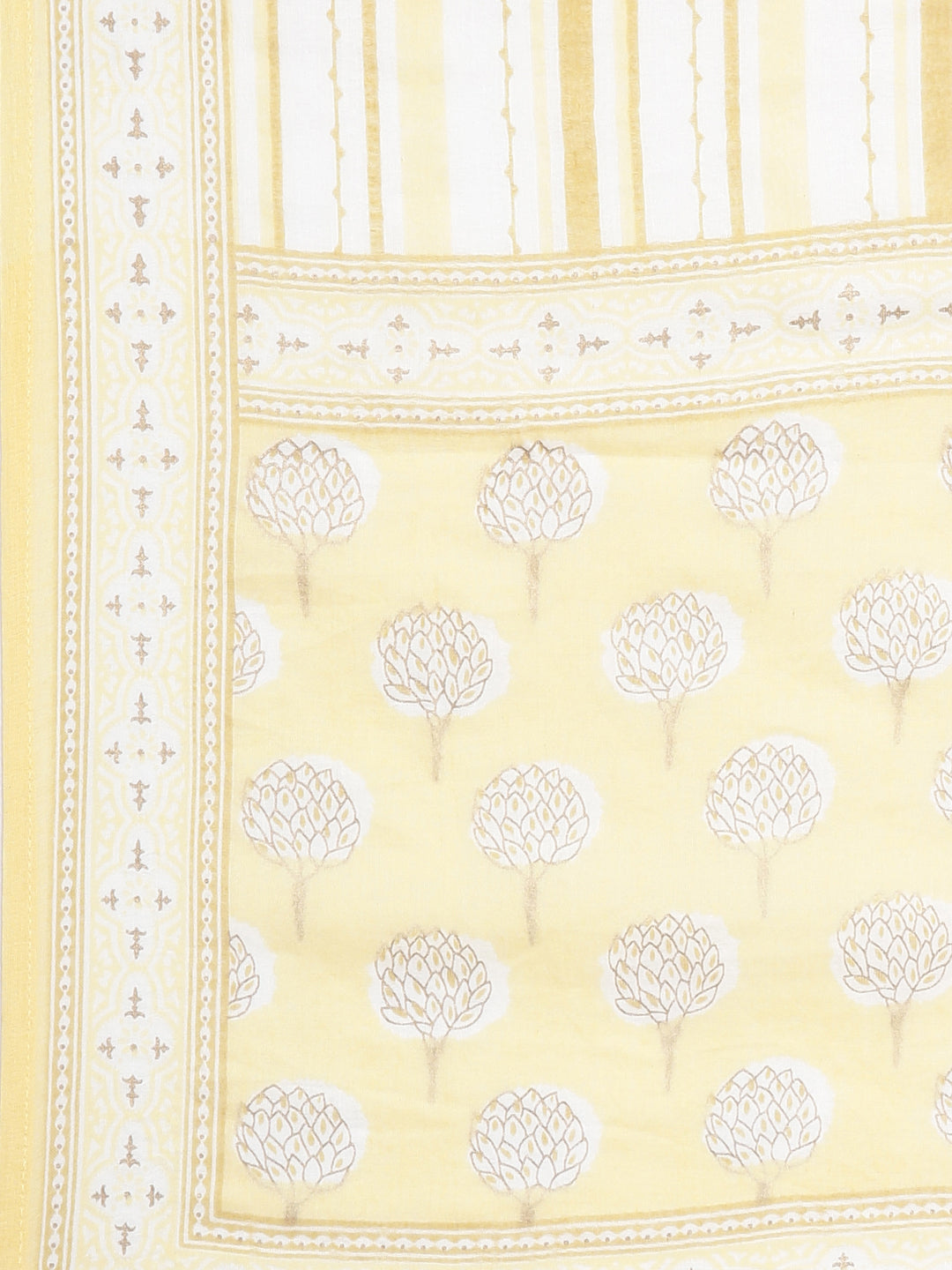 Neerus Yellow cotton printed suit set panelled straight kurta with dupatta - detail view 4