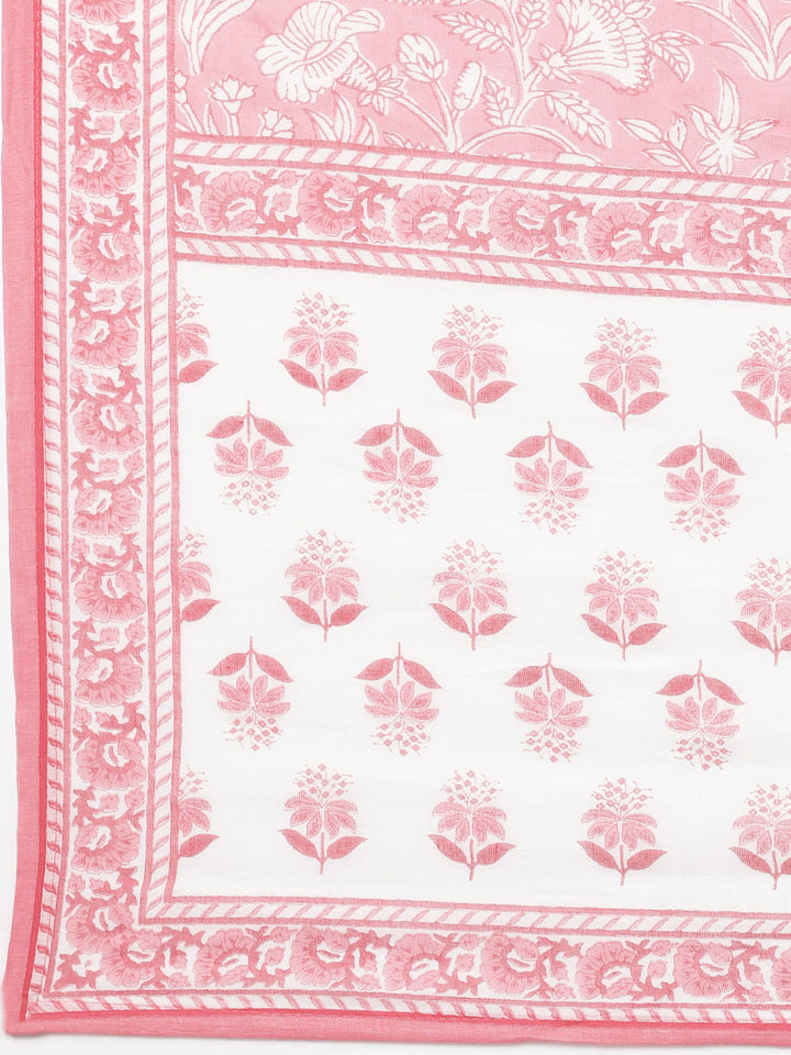 Neerus Pink Panelled Straight Printed Kurta And Trousers With Dupatta