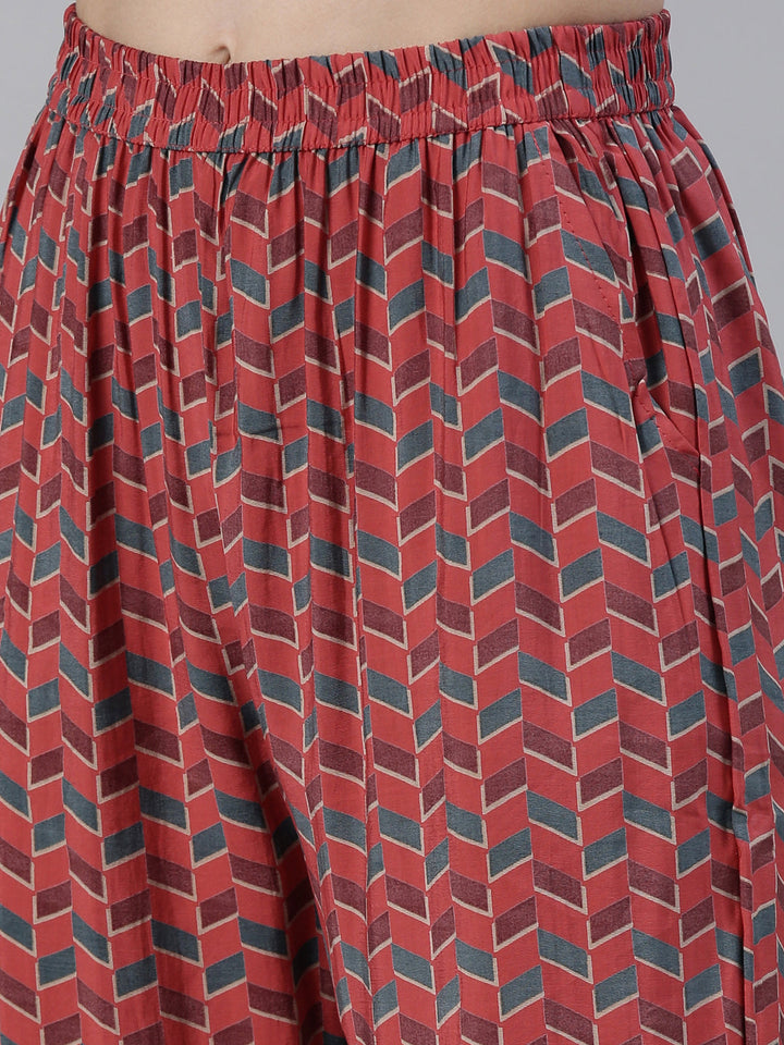 Neerus Pink viscose rayon printed kurta set with sharara and dupatta - detail view 3