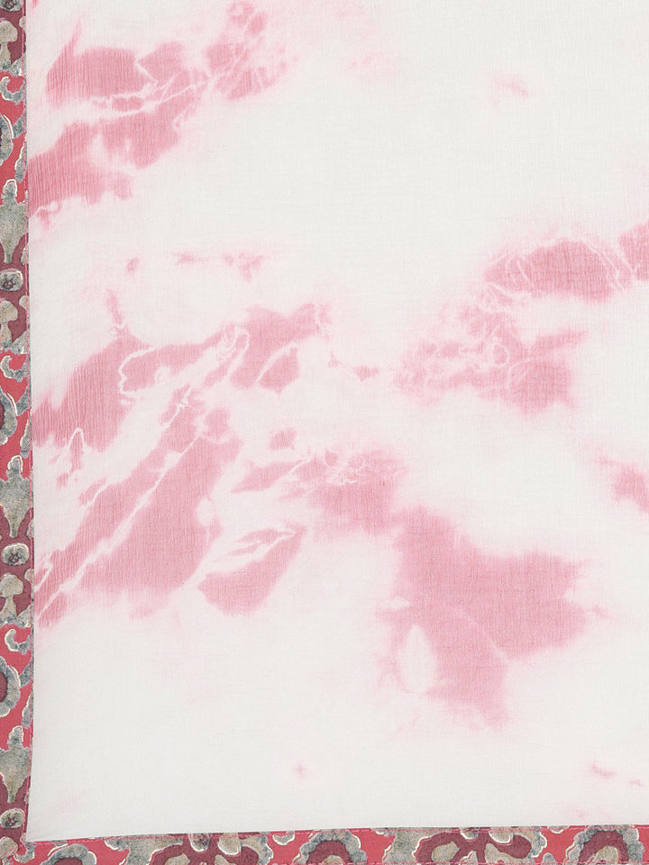 Neerus Pink viscose rayon printed kurta set with sharara and dupatta - detail view 4