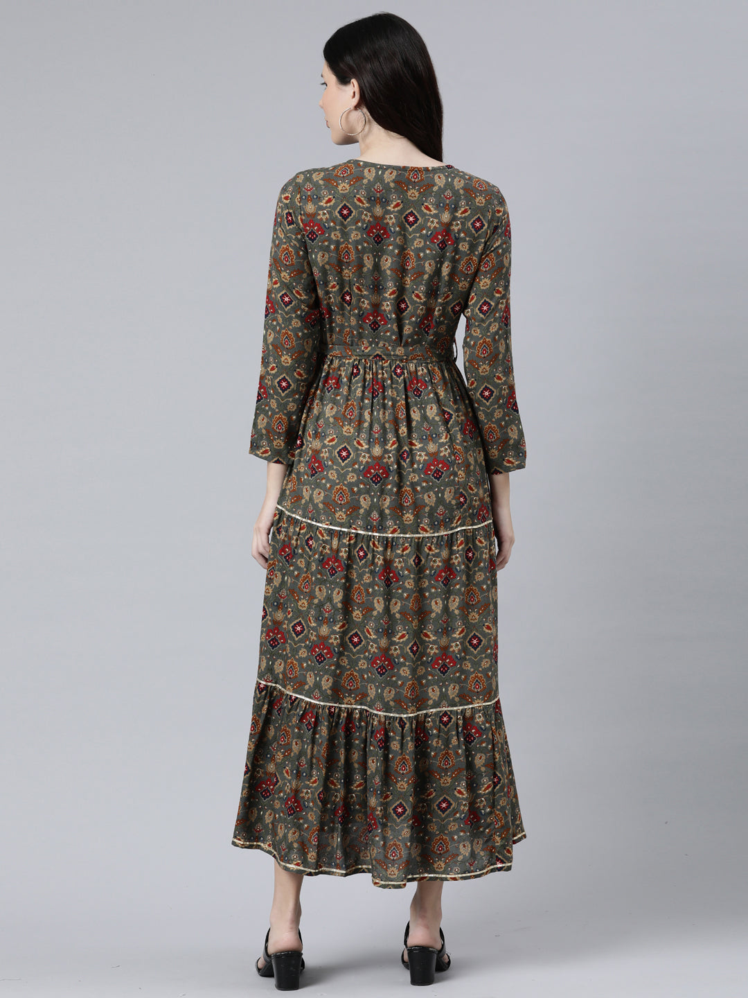 Neerus Grey printed Anarkali kurta - side view