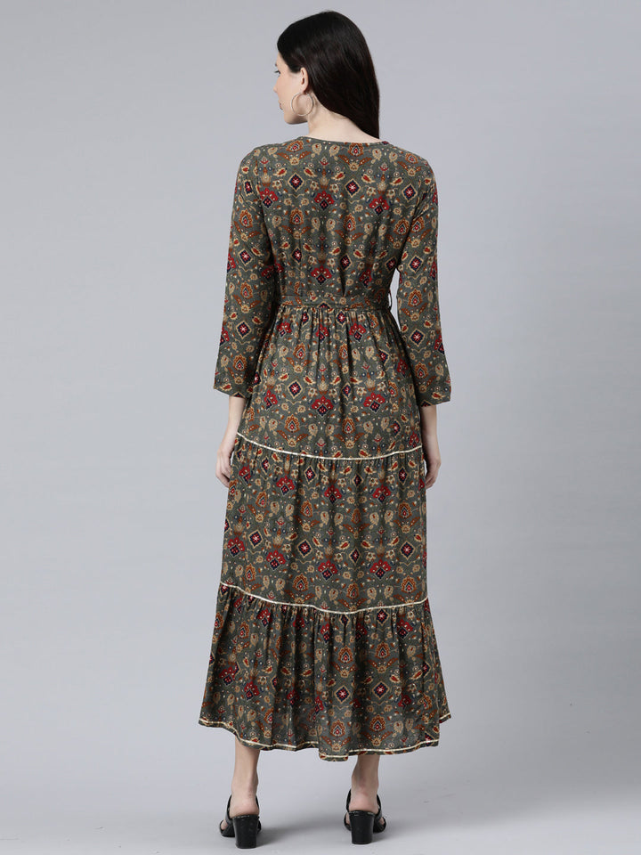 Neerus Grey printed Anarkali kurta - side view