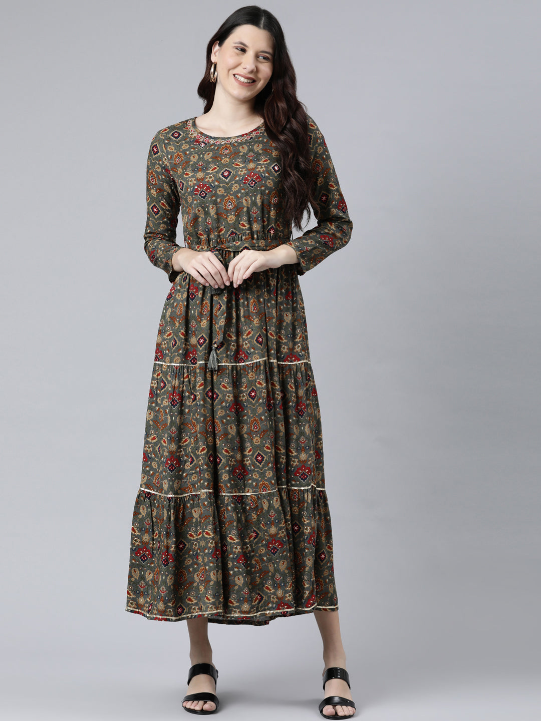 Neerus Grey printed Anarkali kurta - detail view 2