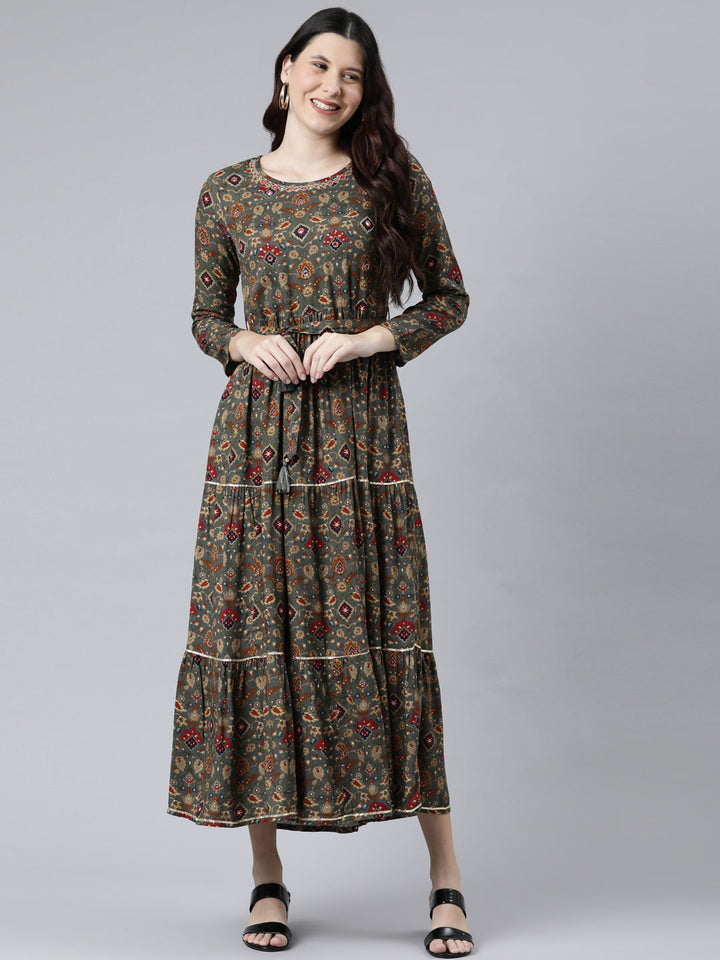 Neerus Grey printed Anarkali kurta - detail view 2