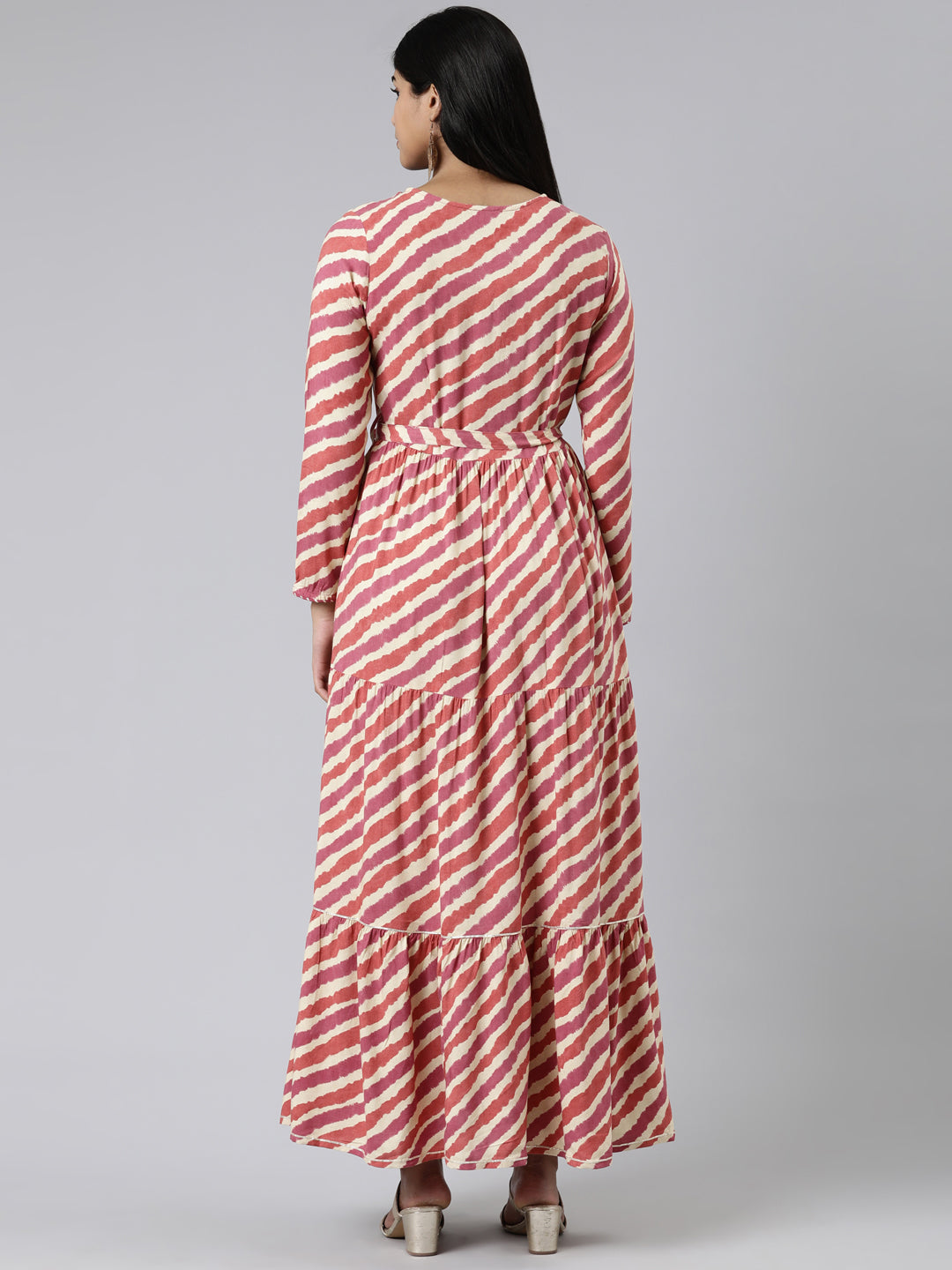 Neerus Brown viscose rayon printed A-line dress - side view