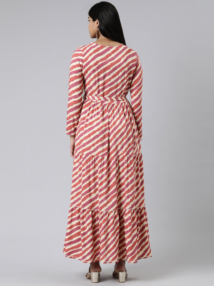 Neerus Brown viscose rayon printed A-line dress - side view