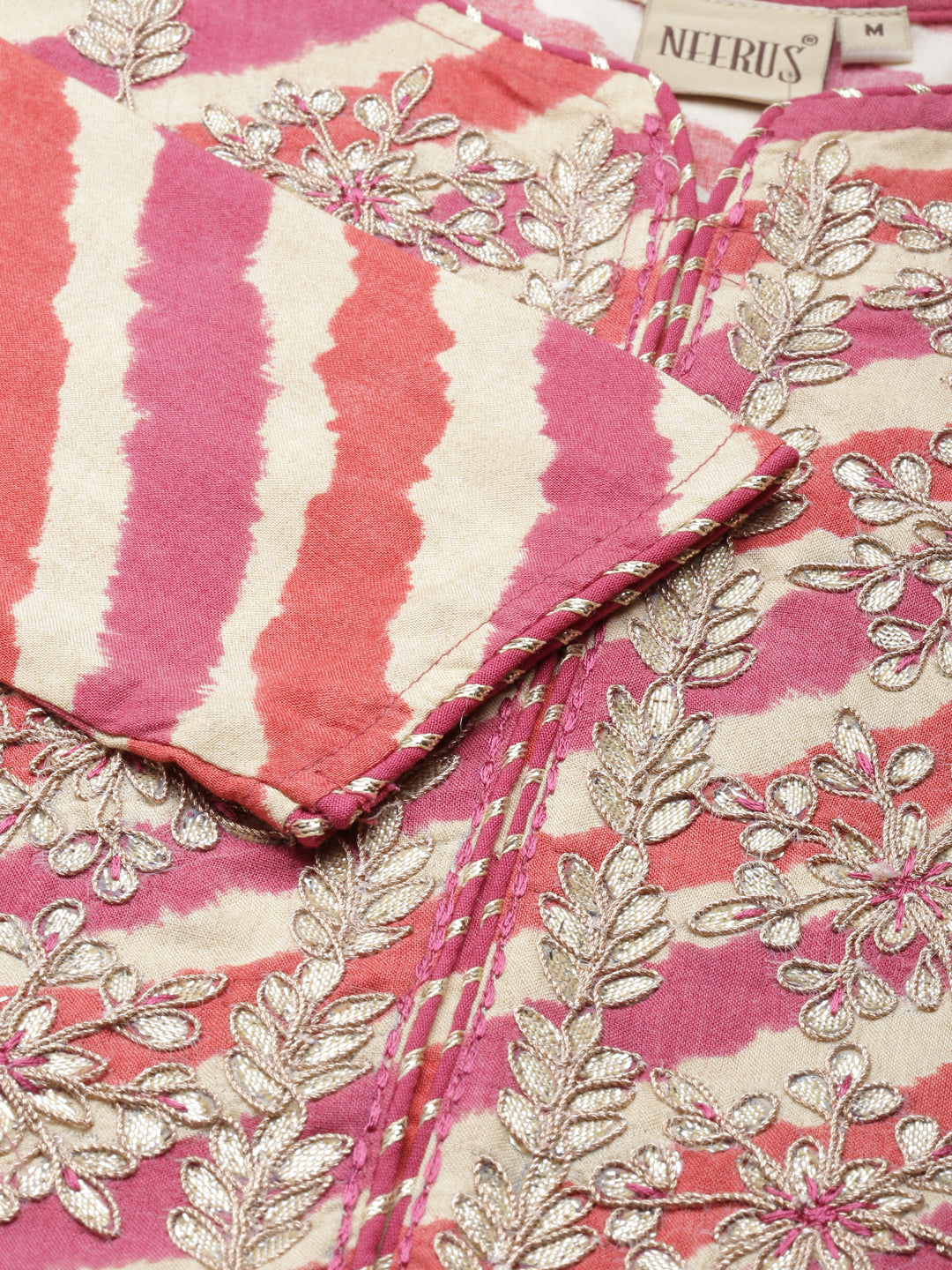 Neerus Brown viscose rayon printed A-line dress - detail view 1