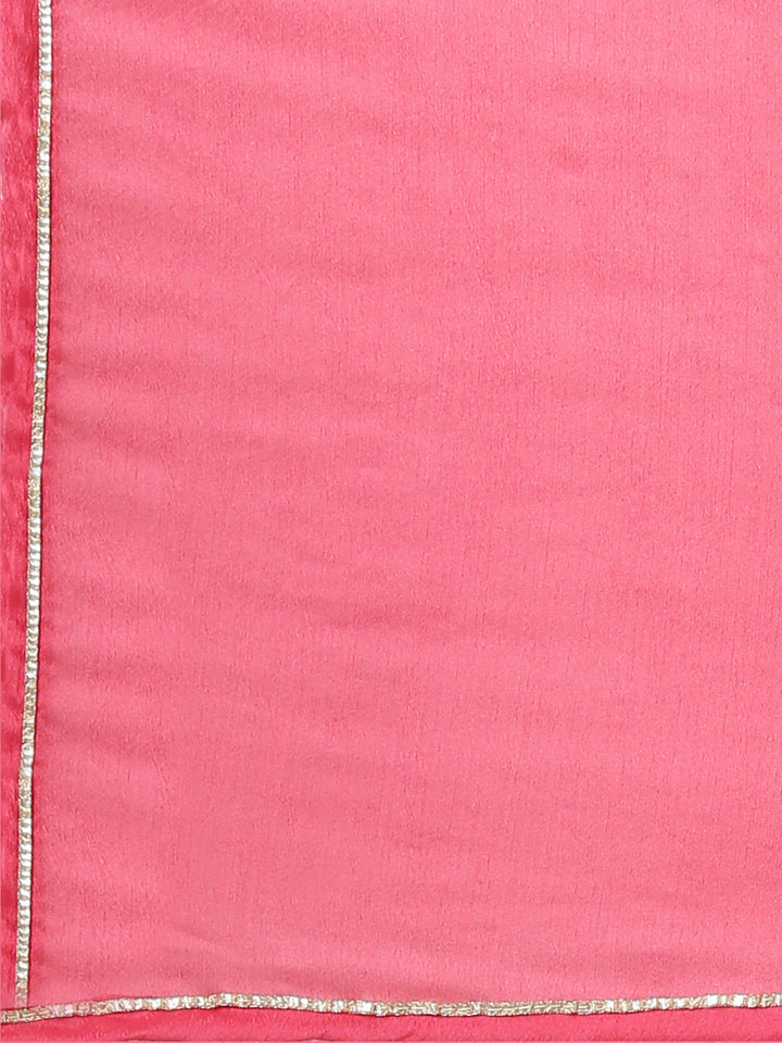 Neerus Pink printed straight suit set floral kurta with dupatta - detail view 4